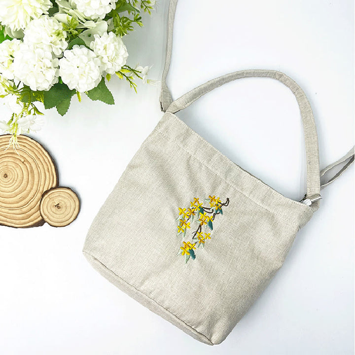 Kamienie Buddha Stones Wisteria Śliwka Lotos Kwiat Wiśni Bawełna Len Płótno Torba Torebka Crossbody Torba na Ramię Torebka