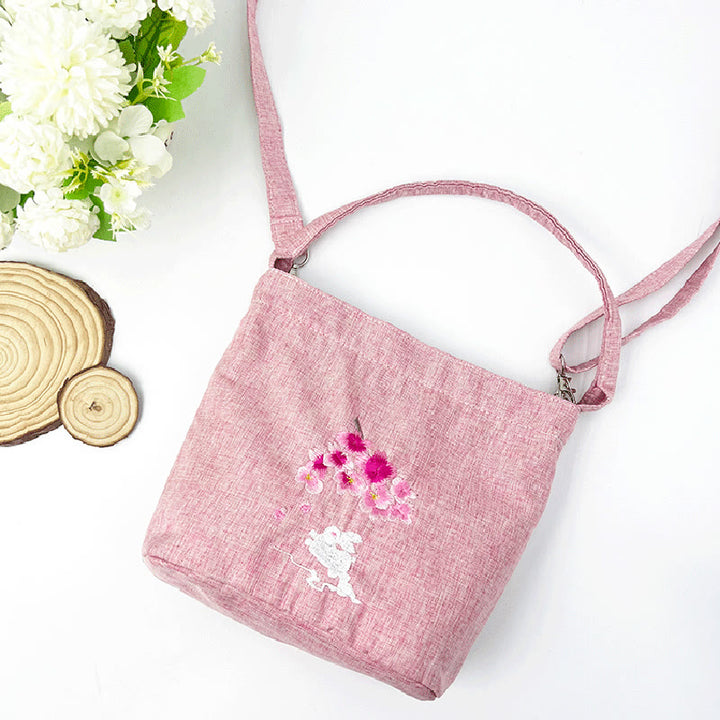 Kamienie Buddha Stones Wisteria Śliwka Lotos Kwiat Wiśni Bawełna Len Płótno Torba Torebka Crossbody Torba na Ramię Torebka