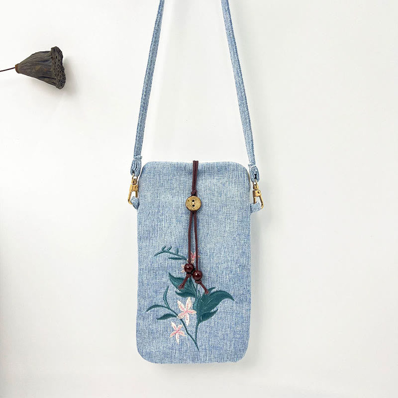 Buddha Stones Małe Haftowane Kwiaty Torba Crossbody Torba Na Ramię Torba Na Telefon Komórkowy 11*20 cm