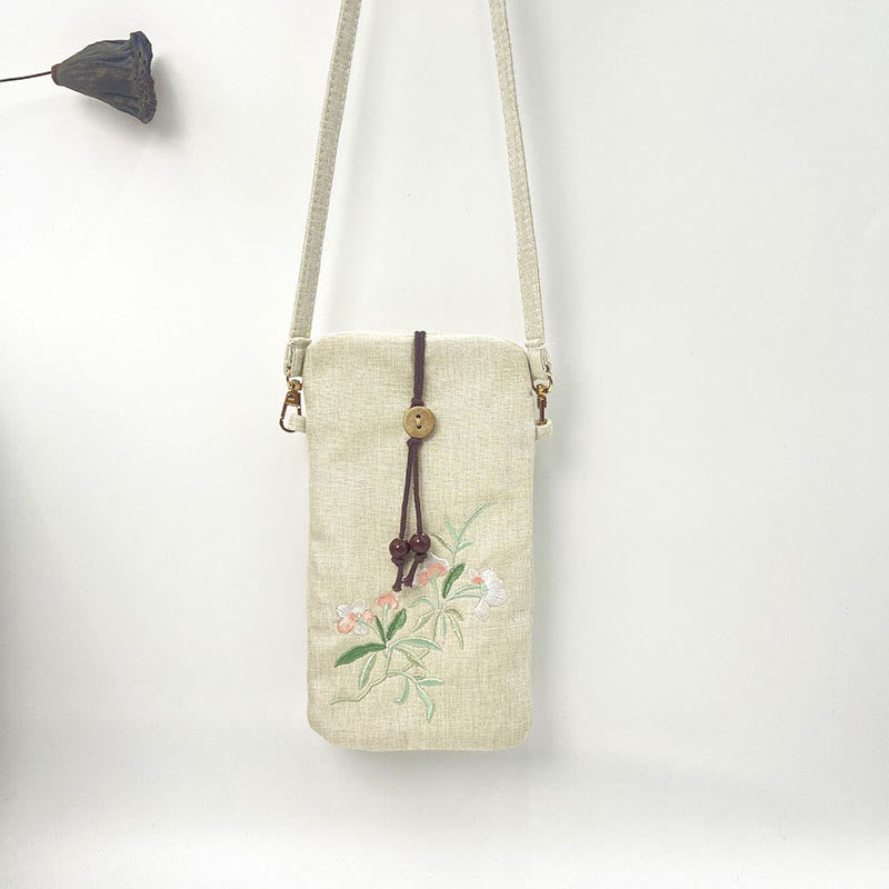 Buddha Stones Małe Haftowane Kwiaty Torba Crossbody Torba Na Ramię Torba Na Telefon Komórkowy 11*20 cm
