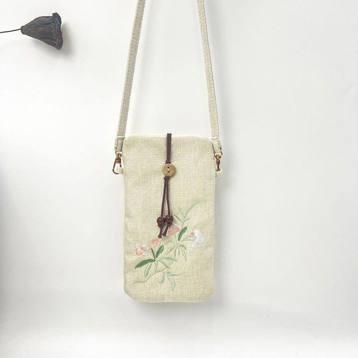 Buddha Stones Małe Haftowane Kwiaty Torba Crossbody Torba Na Ramię Torba Na Telefon Komórkowy 11*20 cm