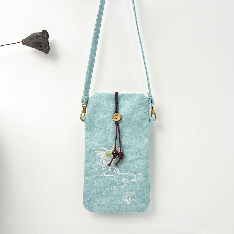 Buddha Stones Małe Haftowane Kwiaty Torba Crossbody Torba Na Ramię Torba Na Telefon Komórkowy 11*20 cm