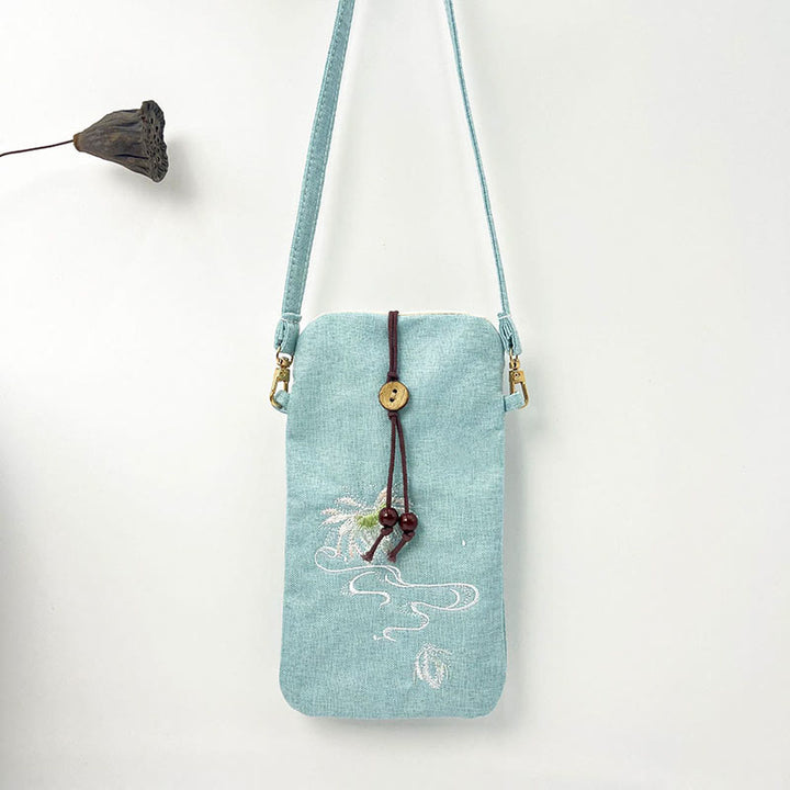 Buddha Stones Małe Haftowane Kwiaty Torba Crossbody Torba Na Ramię Torba Na Telefon Komórkowy 11*20 cm