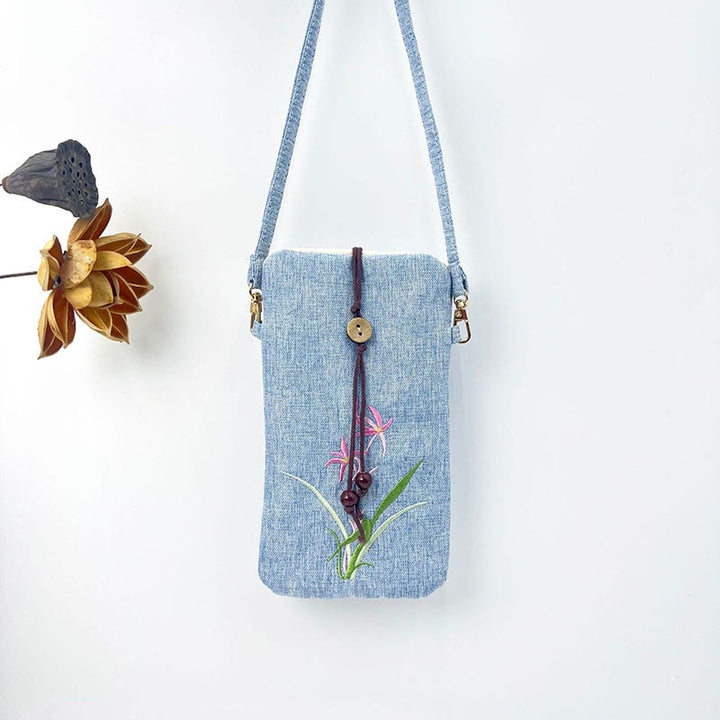 Buddha Stones Małe Haftowane Kwiaty Torba Crossbody Torba Na Ramię Torba Na Telefon Komórkowy 11*20 cm