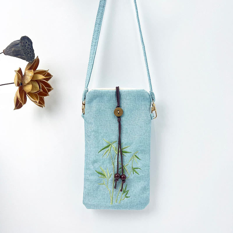 Buddha Stones Małe Haftowane Kwiaty Torba Crossbody Torba Na Ramię Torba Na Telefon Komórkowy 11*20 cm