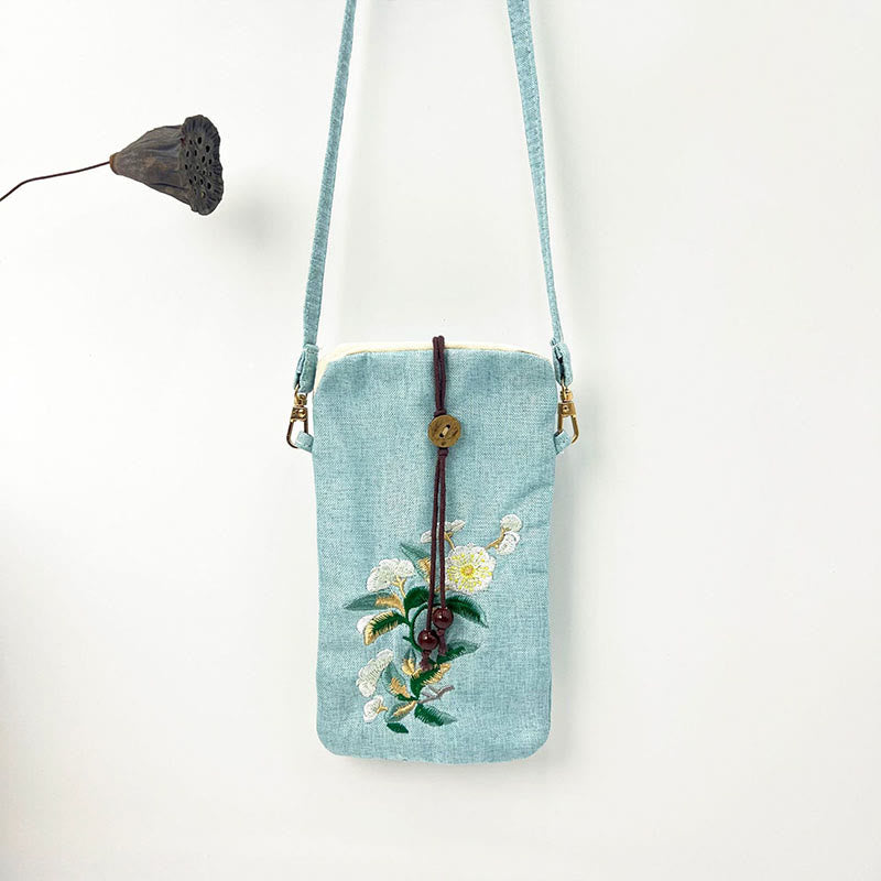 Buddha Stones Małe Haftowane Kwiaty Torba Crossbody Torba Na Ramię Torba Na Telefon Komórkowy 11*20 cm