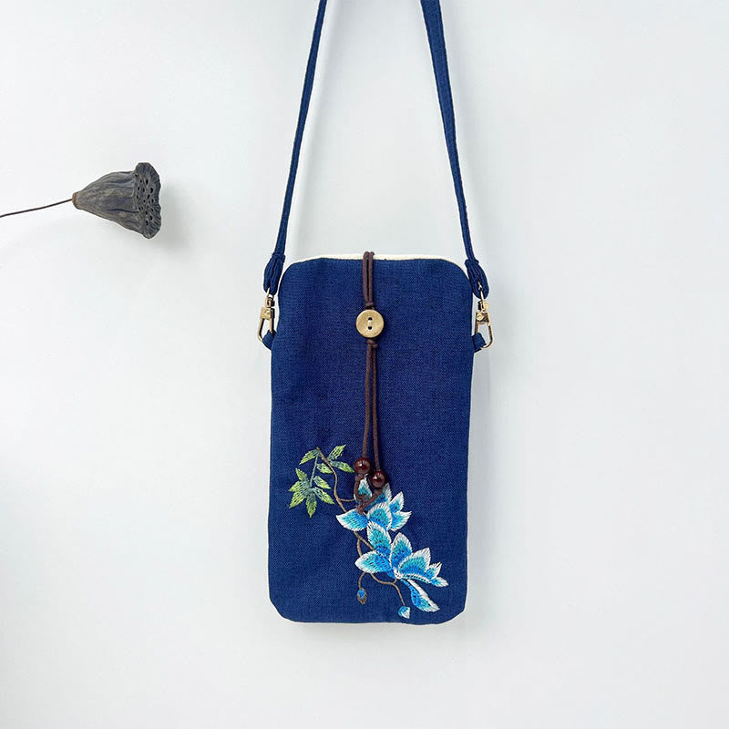Buddha Stones Małe Haftowane Kwiaty Torba Crossbody Torba Na Ramię Torba Na Telefon Komórkowy 11*20 cm
