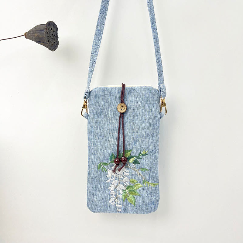 Buddha Stones Małe Haftowane Kwiaty Torba Crossbody Torba Na Ramię Torba Na Telefon Komórkowy 11*20 cm