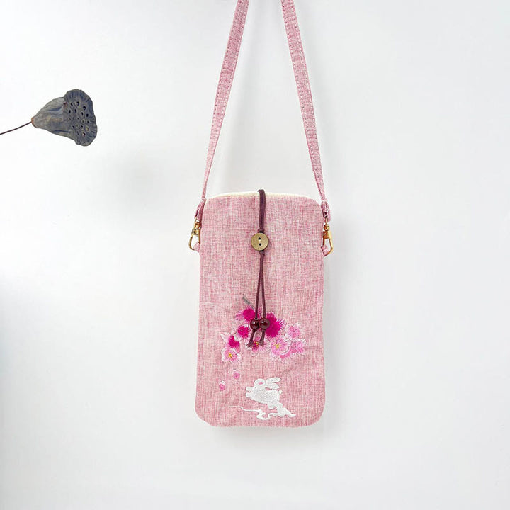 Buddha Stones Małe Haftowane Kwiaty Torba Crossbody Torba Na Ramię Torba Na Telefon Komórkowy 11*20 cm
