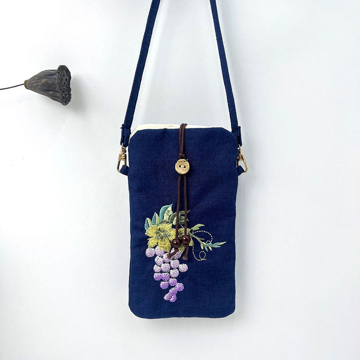 Buddha Stones Małe Haftowane Kwiaty Torba Crossbody Torba Na Ramię Torba Na Telefon Komórkowy 11*20 cm
