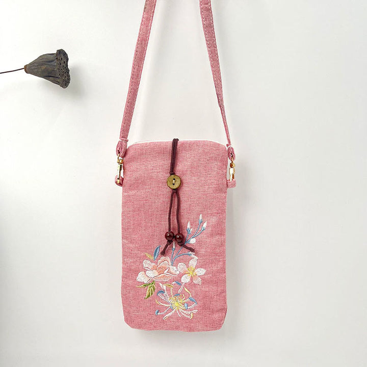 Buddha Stones Małe Haftowane Kwiaty Torba Crossbody Torba Na Ramię Torba Na Telefon Komórkowy 11*20 cm