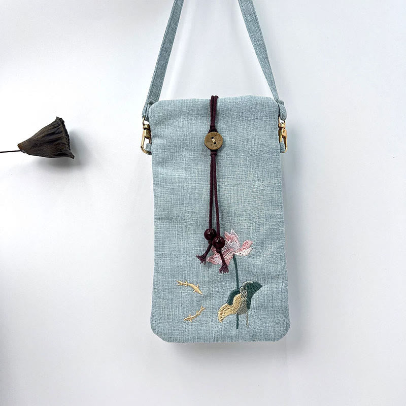 Buddha Stones Małe Haftowane Kwiaty Torba Crossbody Torba Na Ramię Torba Na Telefon Komórkowy 11*20 cm