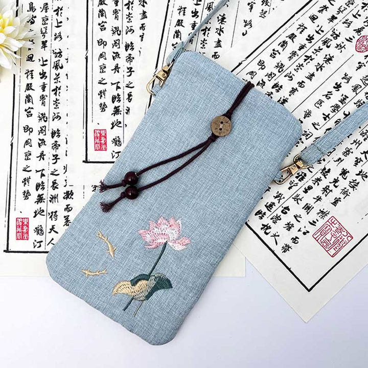 Buddha Stones Małe Haftowane Kwiaty Torba Crossbody Torba Na Ramię Torba Na Telefon Komórkowy 11*20 cm