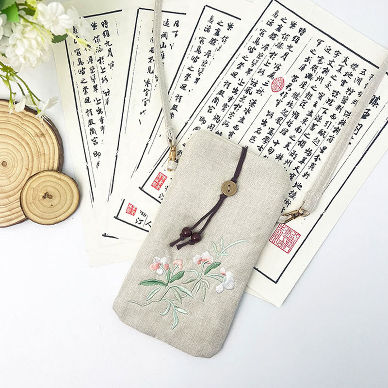 Buddha Stones Małe Haftowane Kwiaty Torba Crossbody Torba Na Ramię Torba Na Telefon Komórkowy 11*20 cm
