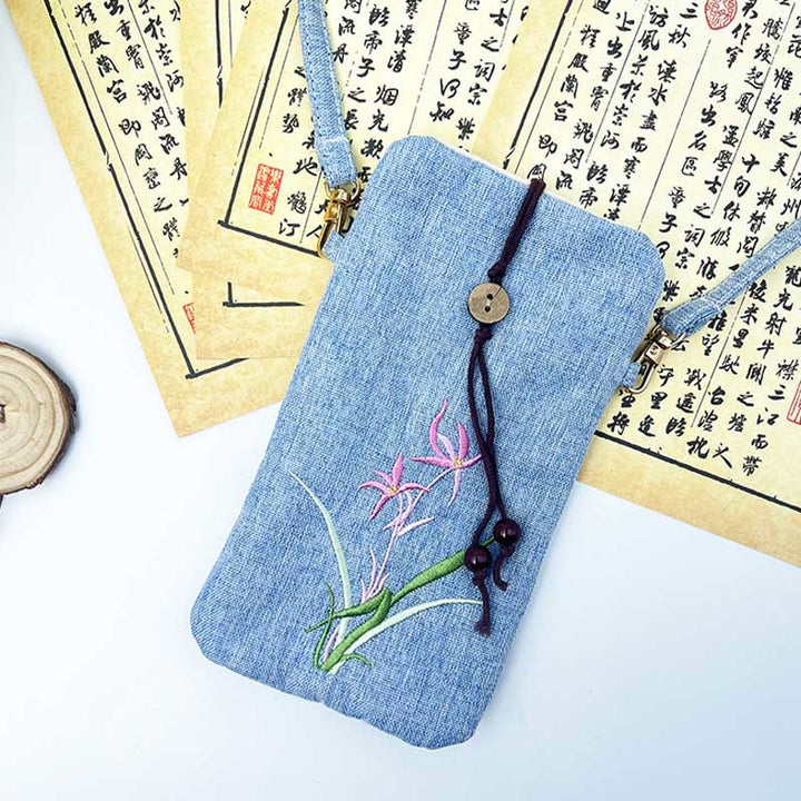 Buddha Stones Małe Haftowane Kwiaty Torba Crossbody Torba Na Ramię Torba Na Telefon Komórkowy 11*20 cm