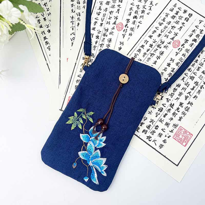 Buddha Stones Małe Haftowane Kwiaty Torba Crossbody Torba Na Ramię Torba Na Telefon Komórkowy 11*20 cm