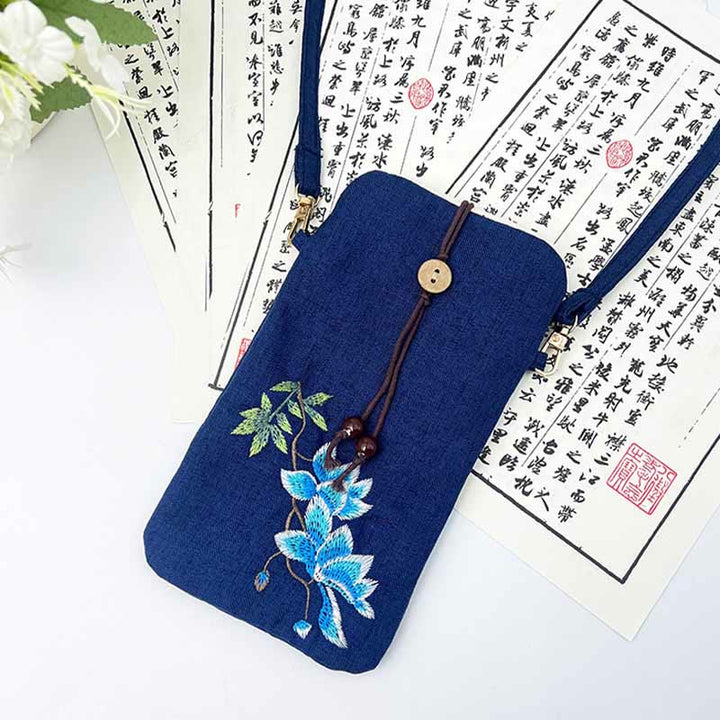 Buddha Stones Małe Haftowane Kwiaty Torba Crossbody Torba Na Ramię Torba Na Telefon Komórkowy 11*20 cm
