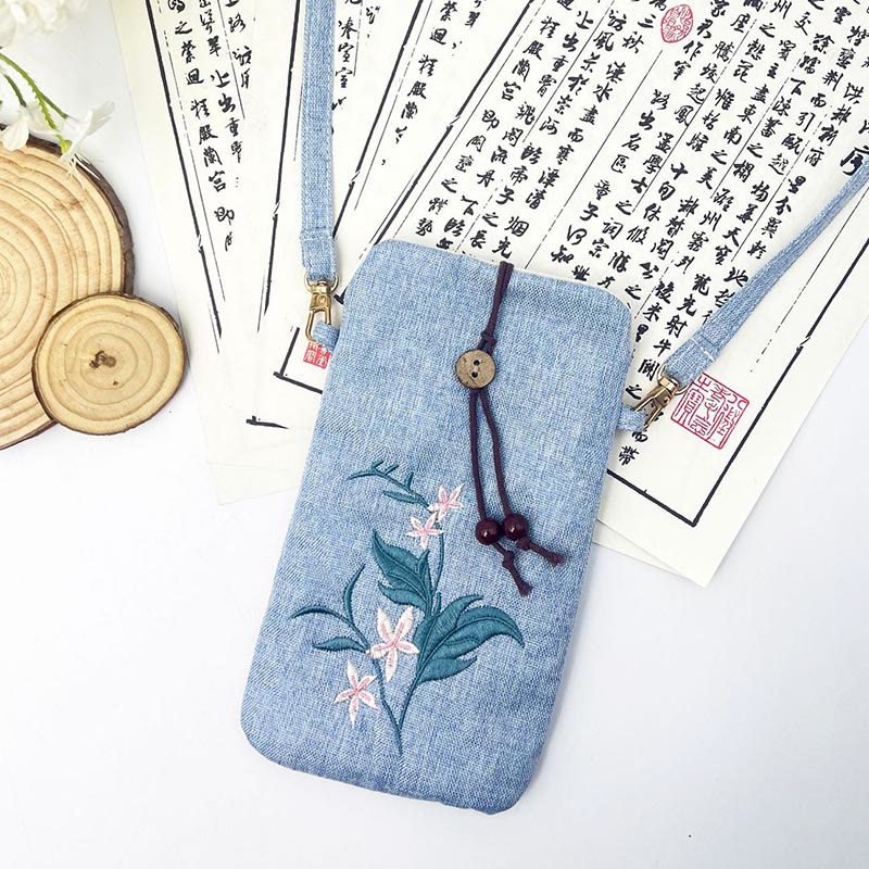 Buddha Stones Małe Haftowane Kwiaty Torba Crossbody Torba Na Ramię Torba Na Telefon Komórkowy 11*20 cm