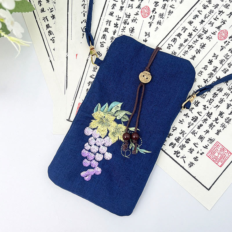 Buddha Stones Małe Haftowane Kwiaty Torba Crossbody Torba Na Ramię Torba Na Telefon Komórkowy 11*20 cm