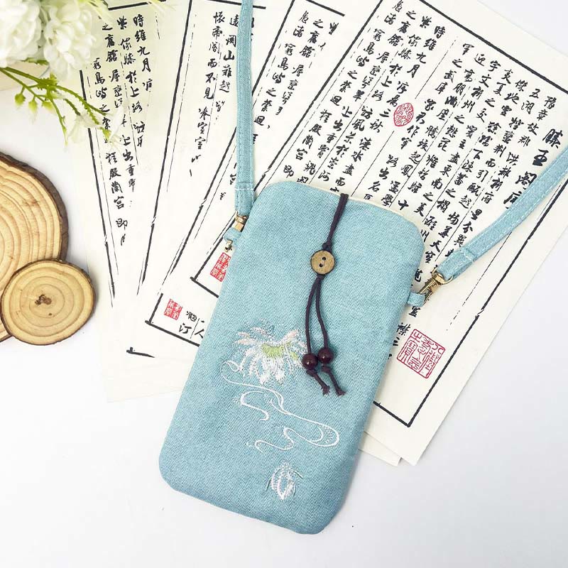 Buddha Stones Małe Haftowane Kwiaty Torba Crossbody Torba Na Ramię Torba Na Telefon Komórkowy 11*20 cm