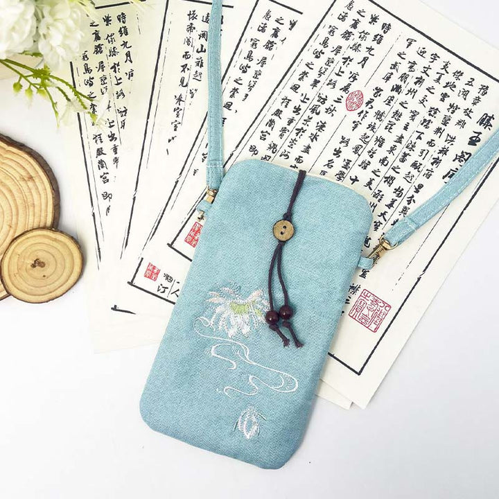 Buddha Stones Małe Haftowane Kwiaty Torba Crossbody Torba Na Ramię Torba Na Telefon Komórkowy 11*20 cm