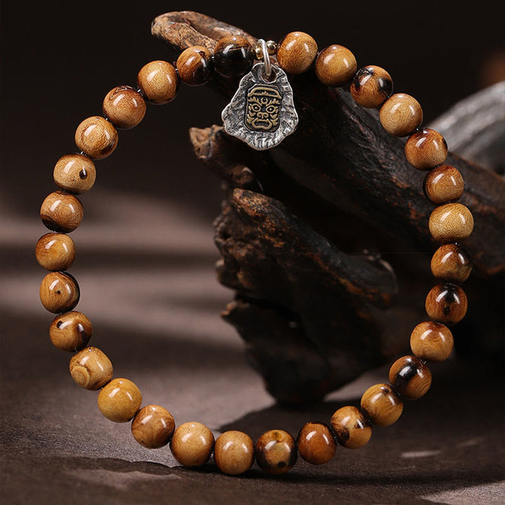 Buddha Stones 925 Srebro Sterlingowe Naturalne Złote Morskie Wierzby Zakiram Bogini Bogactwa Szczęście Fortuna Fu Charakter Bransoletka Sukcesu