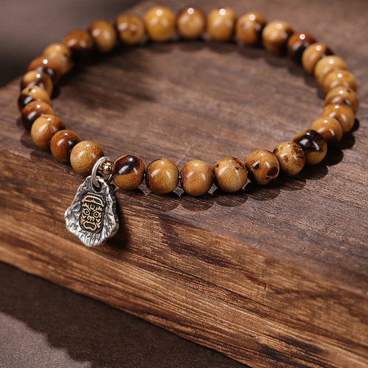 Buddha Stones 925 Srebro Sterlingowe Naturalne Złote Morskie Wierzby Zakiram Bogini Bogactwa Szczęście Fortuna Fu Charakter Bransoletka Sukcesu - Srebro próby 925 Zakilam - 10 mm (obwód nadgarstka 14-16 cm) - image 0