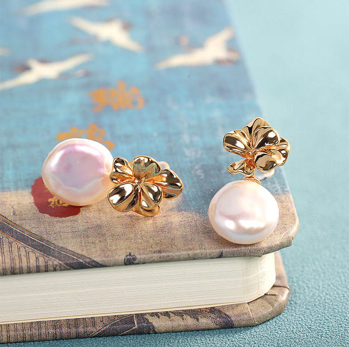 Kolczyki Buddha Stones 925 Srebro Sterling Naturalne Perły Barokowe Kwiaty Uzdrawiające Krople - image 1