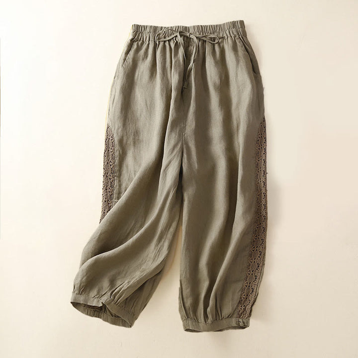 Luźne spodnie haremowe ze ściągaczem i kieszeniami w jednolitym kolorze z motywem Buddha Stones - Khaki - US8-10，UK/AU12-14，EU40-42 (2XL) - image 25