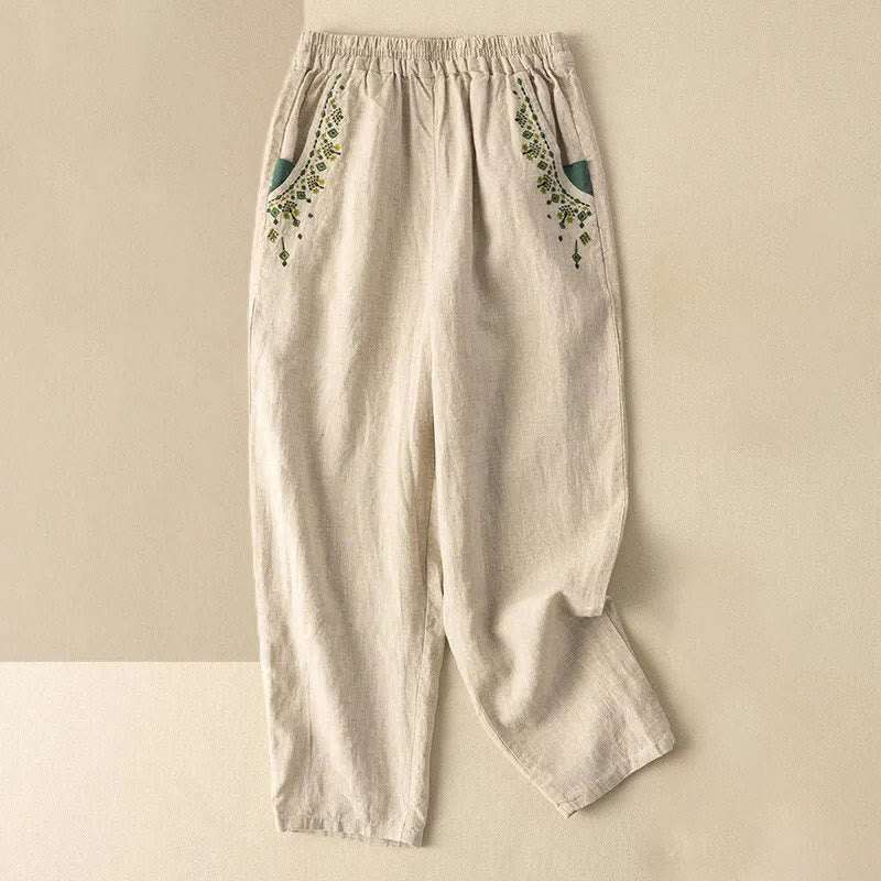 Buddha Stones Vintage Haft Elastyczny Pas Capri Harem Spodnie Z Kieszeniami - Morela - US14, UK/AU18, EU46 (4XL) - image 12