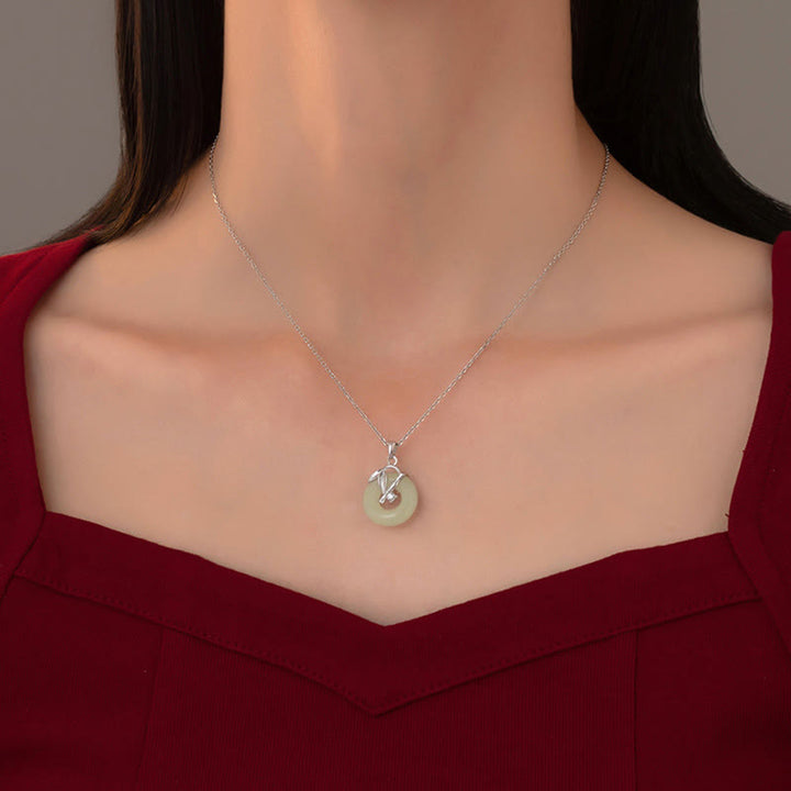 Buddha Stones 925 Srebro Sterlingowe Hetian Jade Bambus Liść Klamra Pokoju Naszyjnik Wisiorek Dobrobytu - image 4