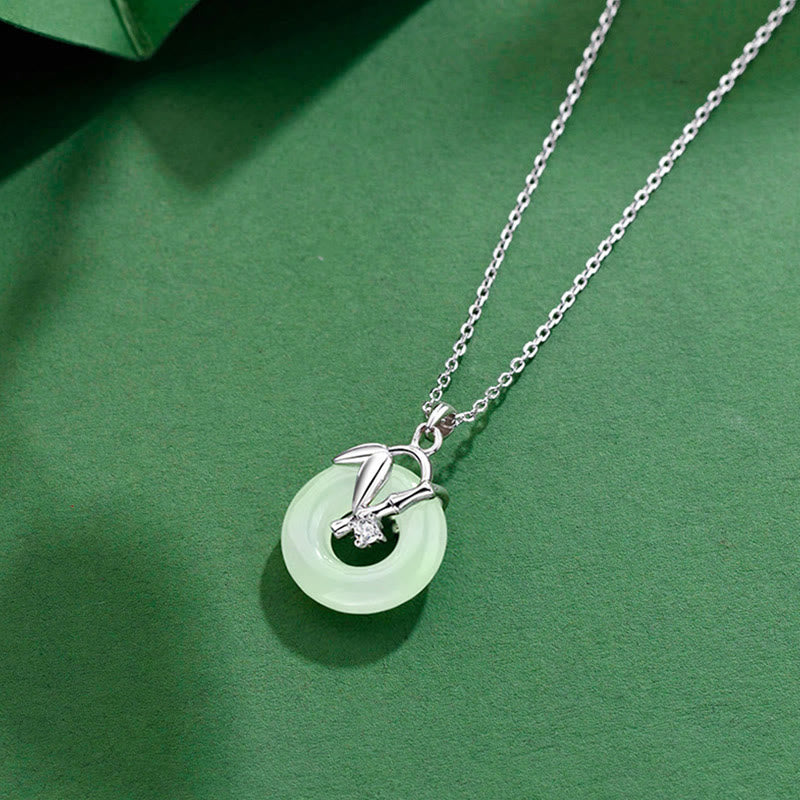 Buddha Stones 925 Srebro Sterlingowe Hetian Jade Bambus Liść Klamra Pokoju Naszyjnik Wisiorek Dobrobytu - image 1