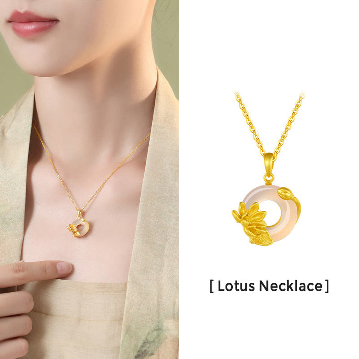 Buddha Stones Naturalny Biały Chalcedon Klamra Pokoju Wisiorek Lotosu Naszyjnik Ze Srebra Próby 925