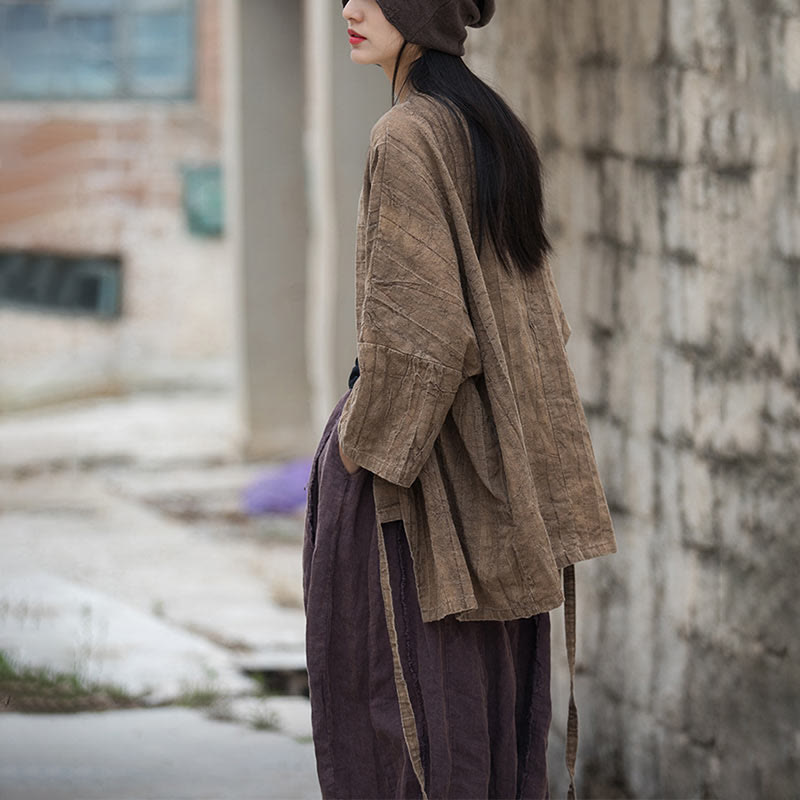 Buddha Stones Tie Dye Sznurowany Projekt Płaszcz Zen Medytacja Kurtka z Otwartym Przodem - image 4