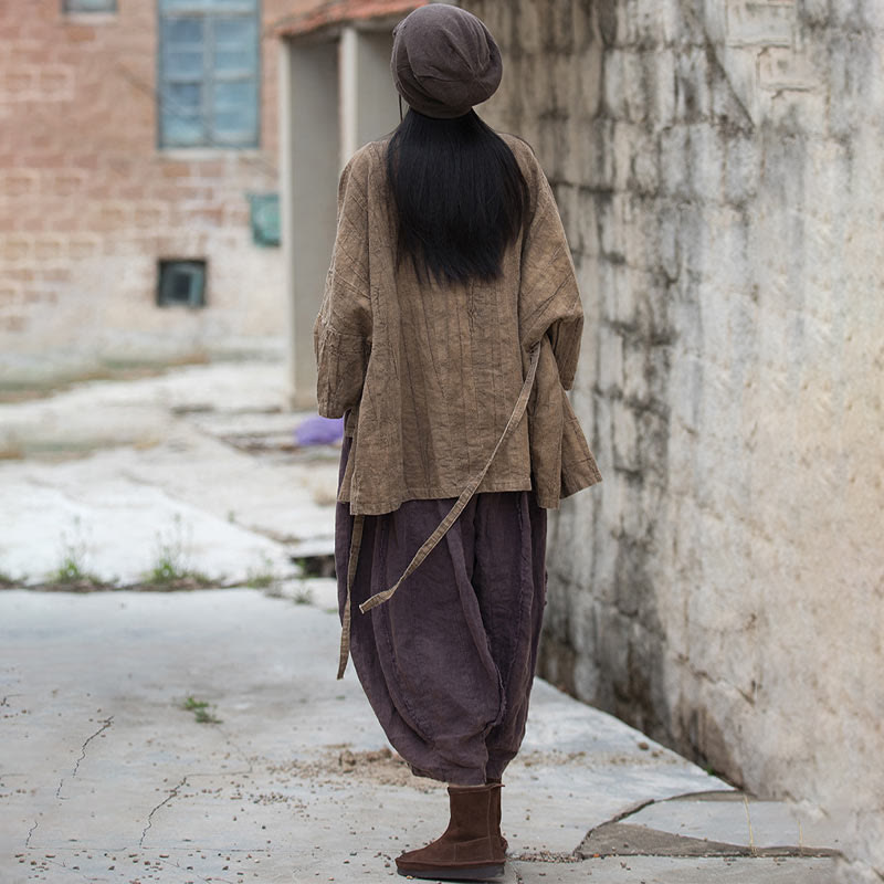 Buddha Stones Tie Dye Sznurowany Projekt Płaszcz Zen Medytacja Kurtka z Otwartym Przodem - image 9