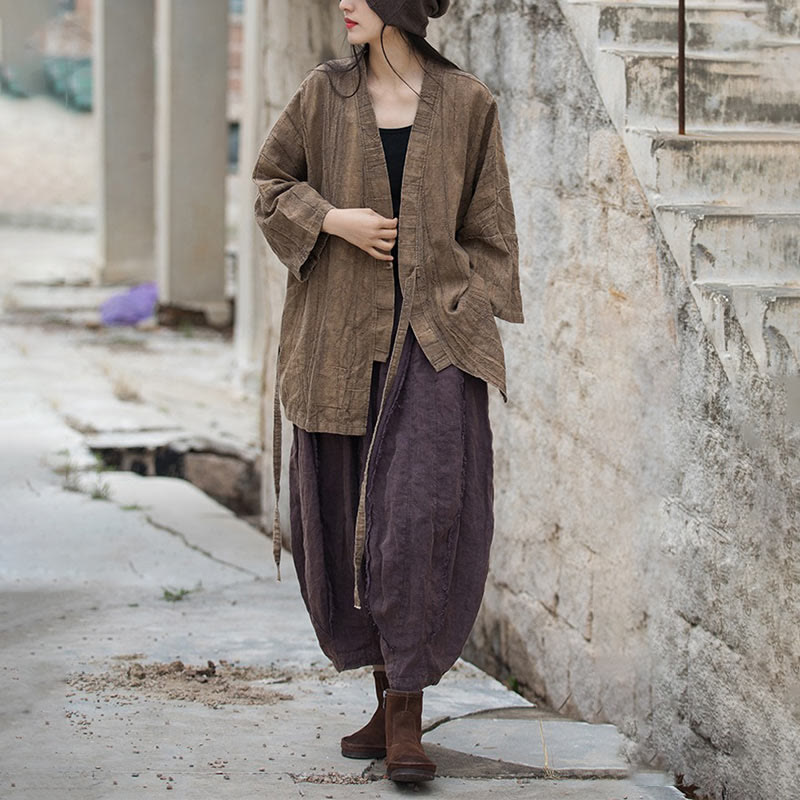 Buddha Stones Tie Dye Sznurowany Projekt Płaszcz Zen Medytacja Kurtka z Otwartym Przodem - image 8