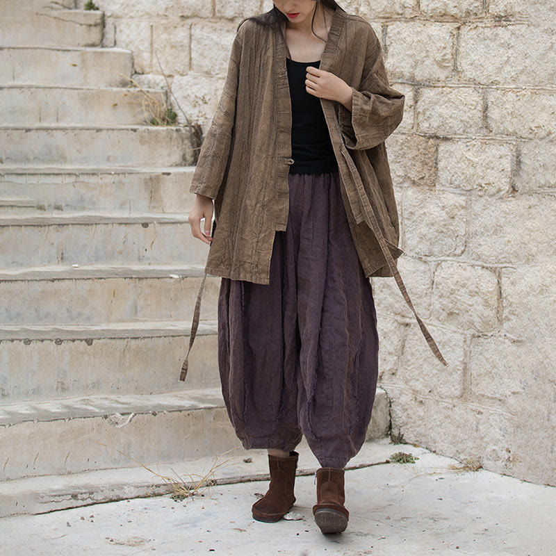 Buddha Stones Tie Dye Sznurowany Projekt Płaszcz Zen Medytacja Kurtka z Otwartym Przodem - image 5