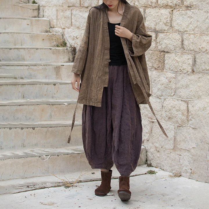 Buddha Stones Tie Dye Sznurowany Projekt Płaszcz Zen Medytacja Kurtka z Otwartym Przodem - image 5