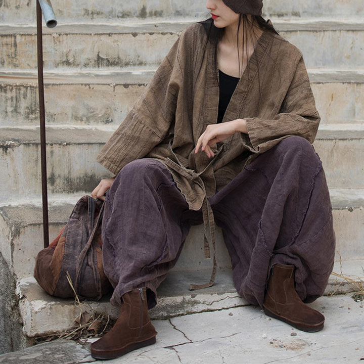 Buddha Stones Tie Dye Sznurowany Projekt Płaszcz Zen Medytacja Kurtka z Otwartym Przodem - image 10