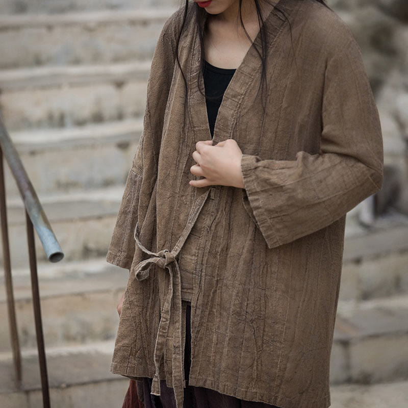 Buddha Stones Tie Dye Sznurowany Projekt Płaszcz Zen Medytacja Kurtka z Otwartym Przodem - image 1