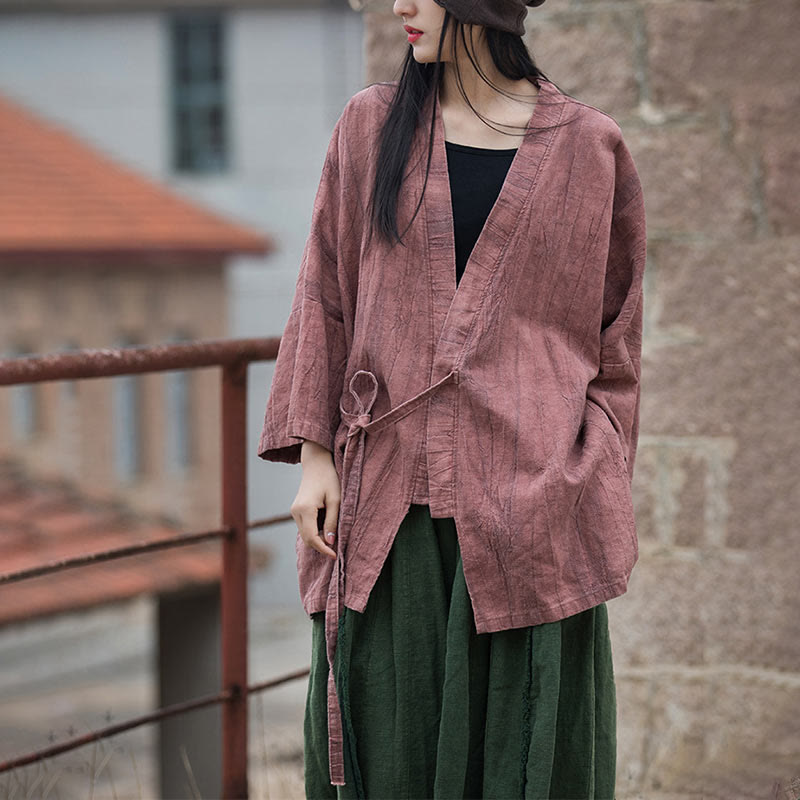 Buddha Stones Tie Dye Sznurowany Projekt Płaszcz Zen Medytacja Kurtka z Otwartym Przodem - image 17