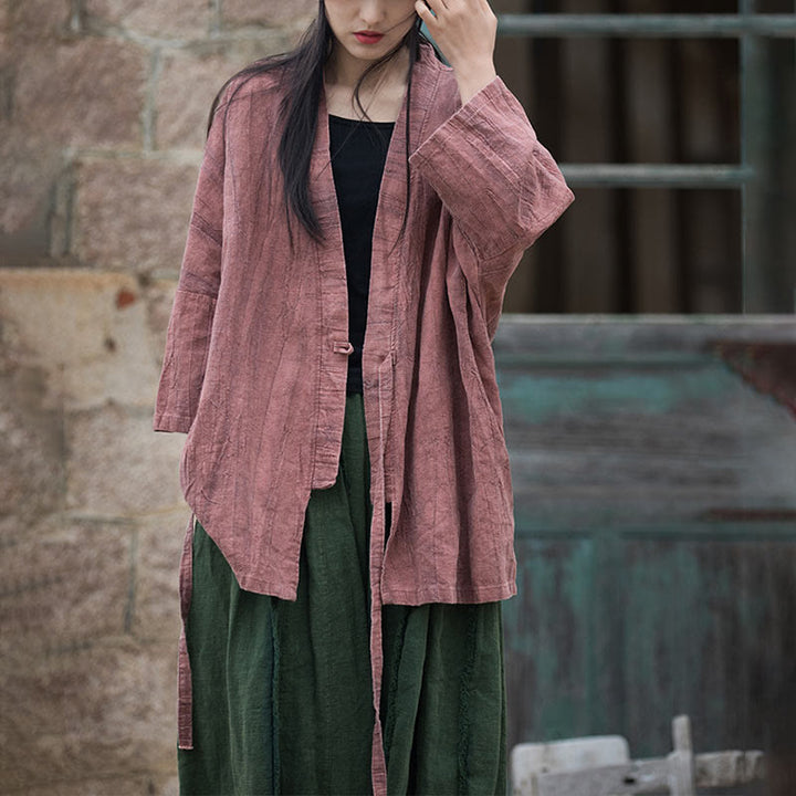 Buddha Stones Tie Dye Sznurowany Projekt Płaszcz Zen Medytacja Kurtka z Otwartym Przodem - image 16