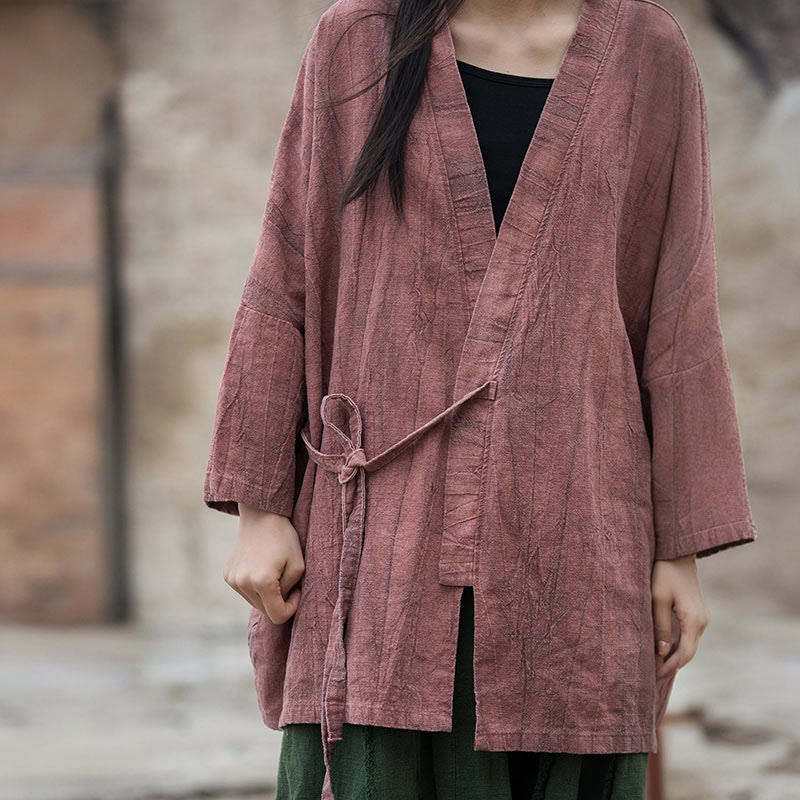 Buddha Stones Tie Dye Sznurowany Projekt Płaszcz Zen Medytacja Kurtka z Otwartym Przodem - image 13