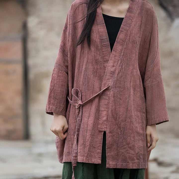 Buddha Stones Tie Dye Sznurowany Projekt Płaszcz Zen Medytacja Kurtka z Otwartym Przodem - image 13