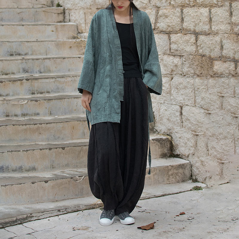 Buddha Stones Tie Dye Sznurowany Projekt Płaszcz Zen Medytacja Kurtka z Otwartym Przodem - image 28