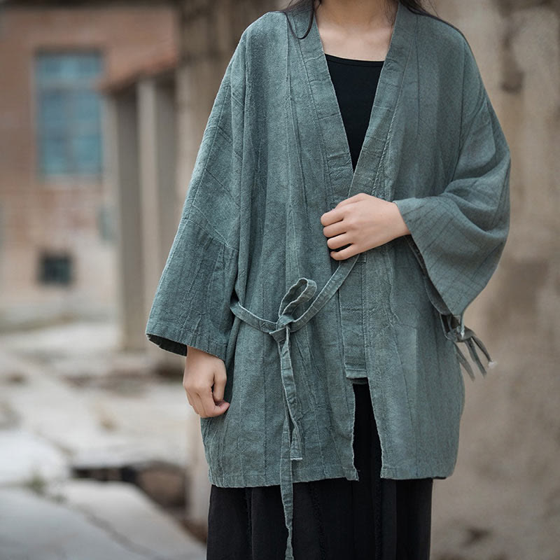 Buddha Stones Tie Dye Sznurowany Projekt Płaszcz Zen Medytacja Kurtka z Otwartym Przodem - image 22