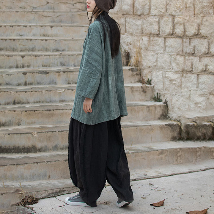 Buddha Stones Tie Dye Sznurowany Projekt Płaszcz Zen Medytacja Kurtka z Otwartym Przodem - image 30