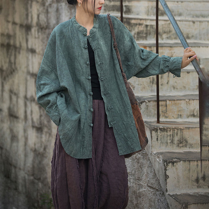 Buddha Stones Tie Dye Żaba-Guzik Długi Rękaw Zen Medytacja Kurtka Otwarta z Przodu - image 13