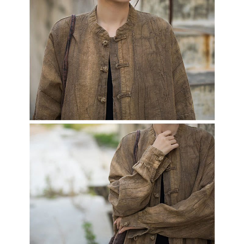 Buddha Stones Tie Dye Żaba-Guzik Długi Rękaw Zen Medytacja Kurtka Otwarta z Przodu - image 4