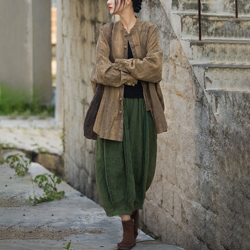 Buddha Stones Tie Dye Żaba-Guzik Długi Rękaw Zen Medytacja Kurtka Otwarta z Przodu - image 3